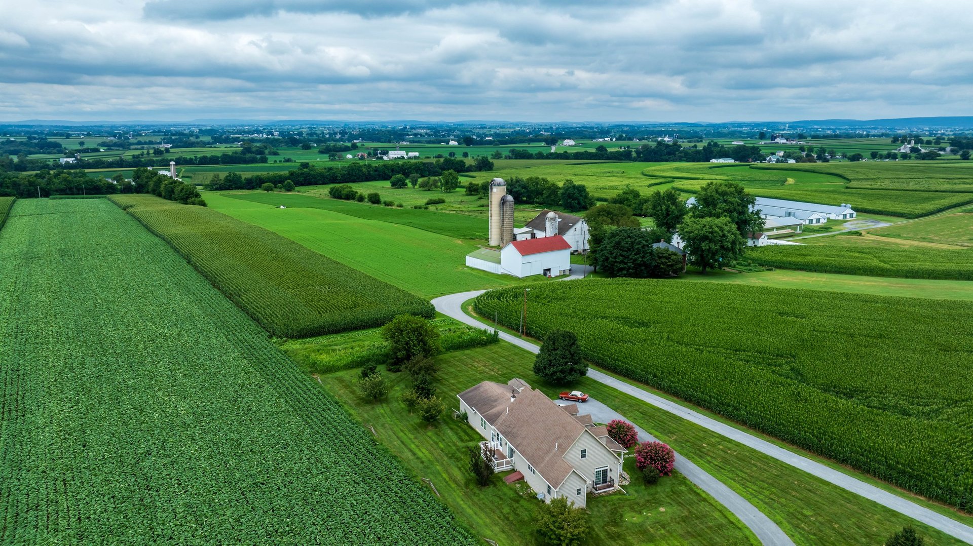 Middle Tennessee countryside with farm and green fields